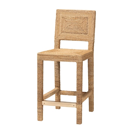 Bali & Pari Anfield Modern Bohemian Natural Seagrass and Mahogany Wood Counter Stool 243-13486-ZORO